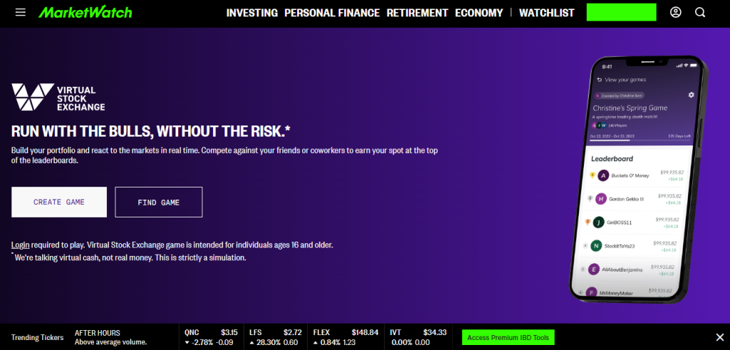 MarketWatch Virtual Stock Exchange - Real-time market simulation