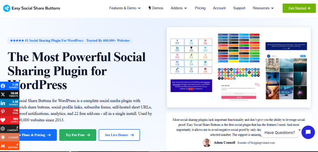 Best WordPress Social Media Plugin - Easy Social Share Buttons