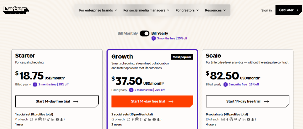 Later creator platform pricing