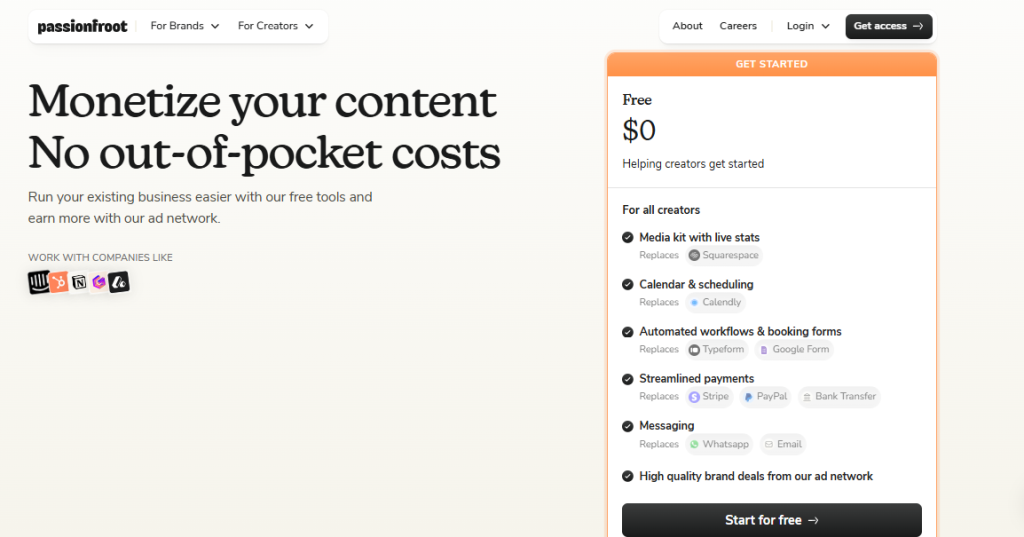 Passionfroot pricing