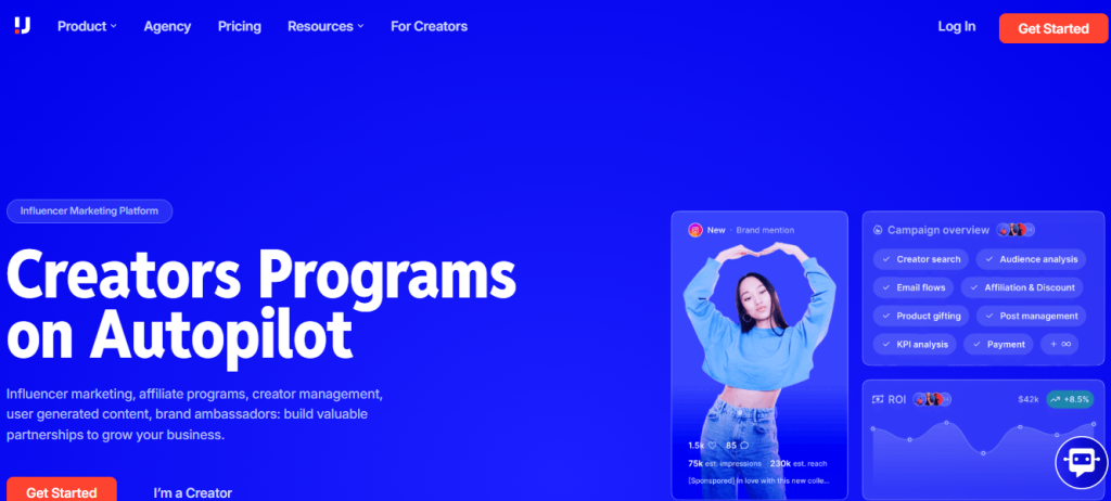 🥈 Option 2 — Warm Slate Background: #2B2B2B Subtle radial gradient Cards: Off-white Accent: Muted orange (#F59E0B) Upfluence - Professional aur modern.