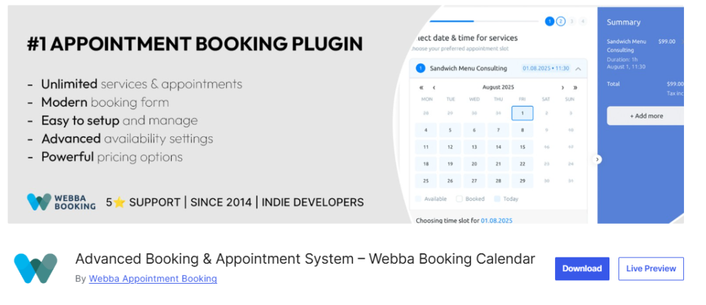 Webba Booking - Most Flexible WordPress Booking Plugin