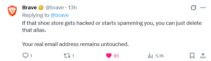 Brave Email Aliases - Privacy and Security Features