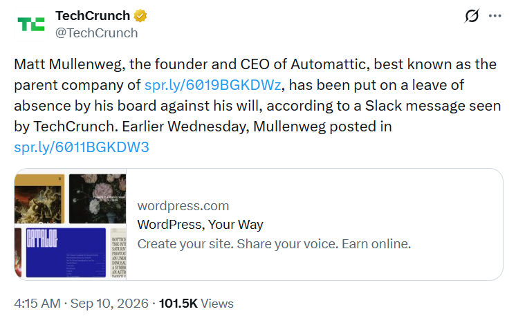 TechCrunch Matt Mullenweg absences