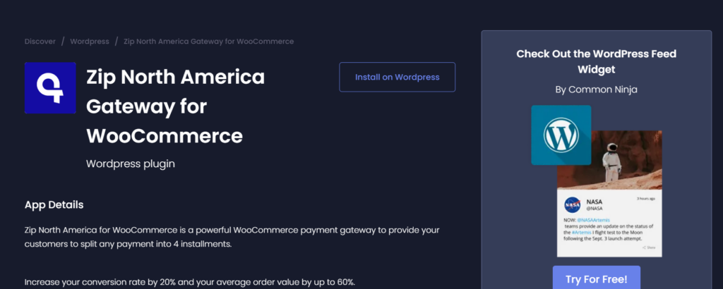 Zip North America Gateway - Best BNPL Plugin for wordpress